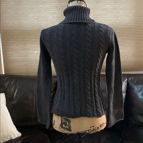 CALVIN KLEIN Navy Blue Cable Knit Turtleneck top - Picture 4 of 5